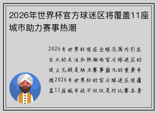 2026年世界杯官方球迷区将覆盖11座城市助力赛事热潮 2026年世界杯官方球迷区将覆盖11座城市助力赛事热潮